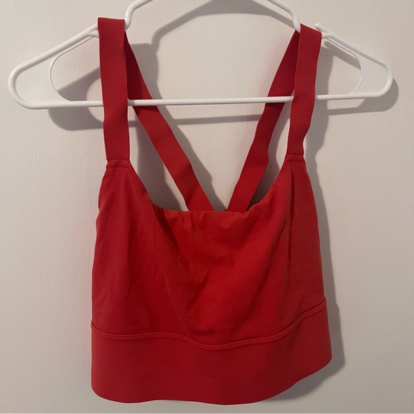 Athleta Warrior Long Line Sports Bra Criss Cross Straps Size Large Red - Picture 2 of 6